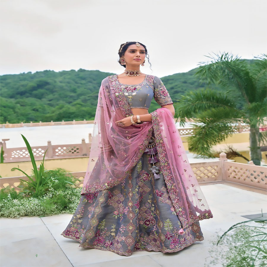 Purple Silk Partywear Lehenga