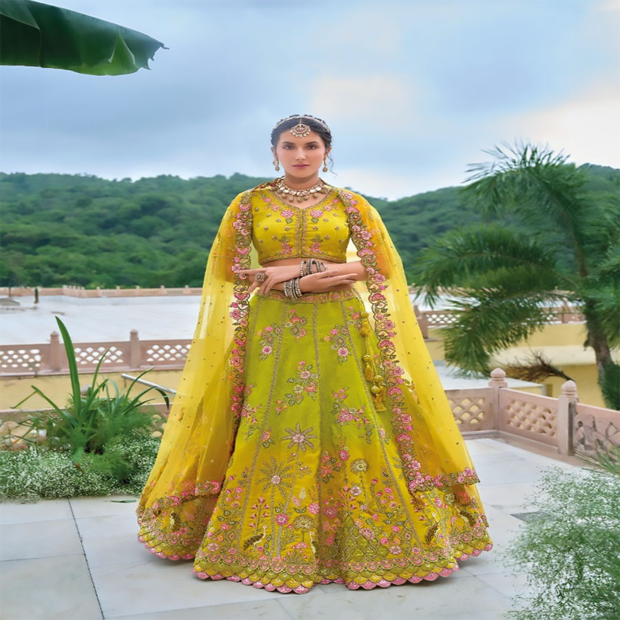 Yellow Silk Partywear Lehenga