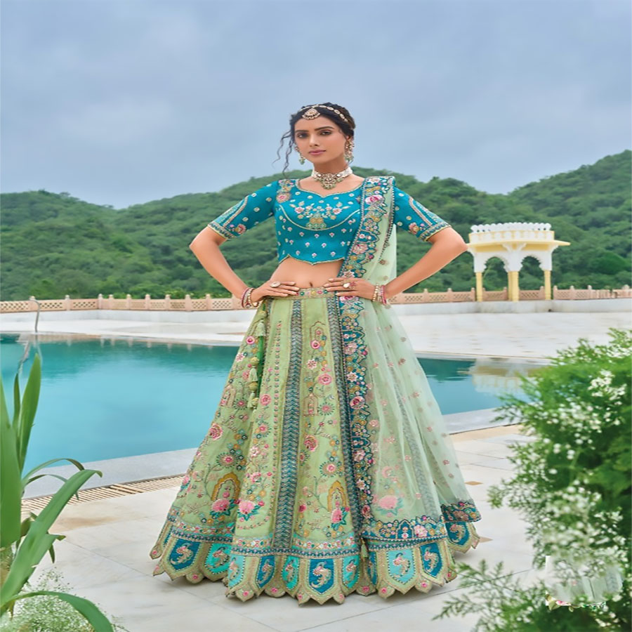 Blue Silk Partywear Lehenga