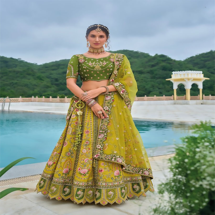 Sea green Silk Partywear Lehenga