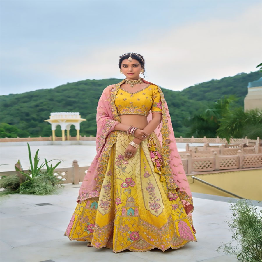 Yellow Silk Partywear Lehenga