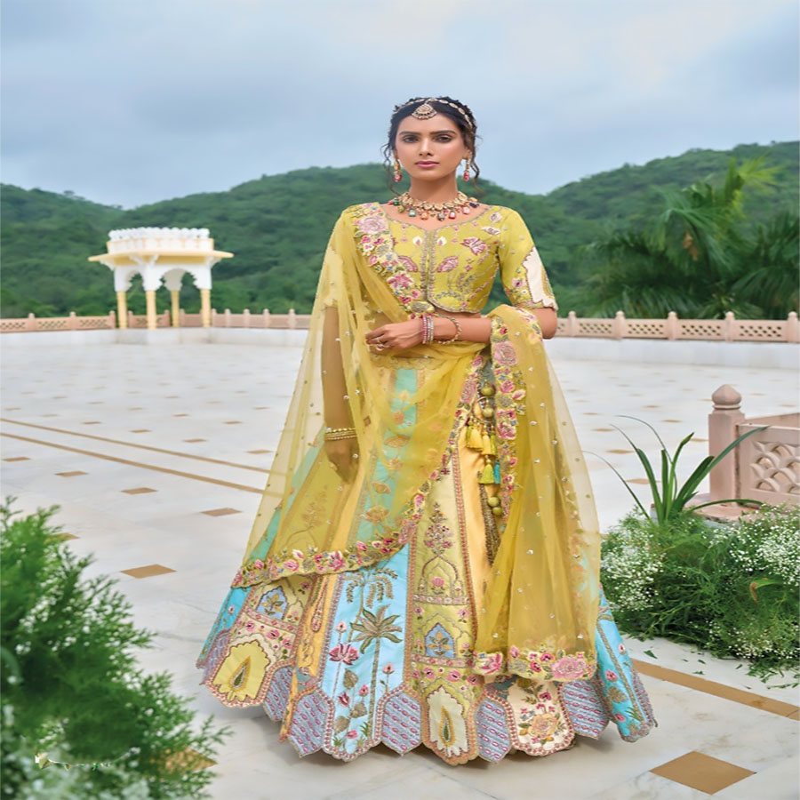 Yellow Silk Partywear Lehenga