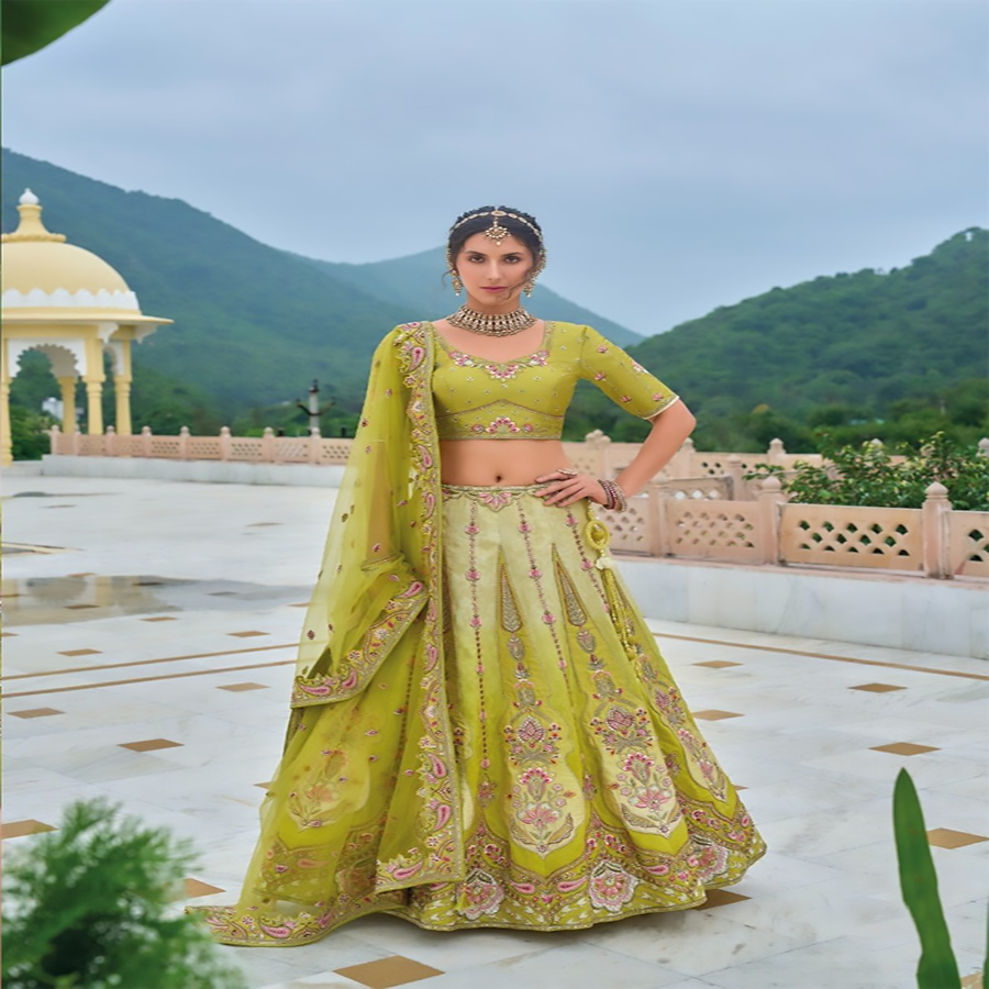 Yellow Silk Partywear Lehenga