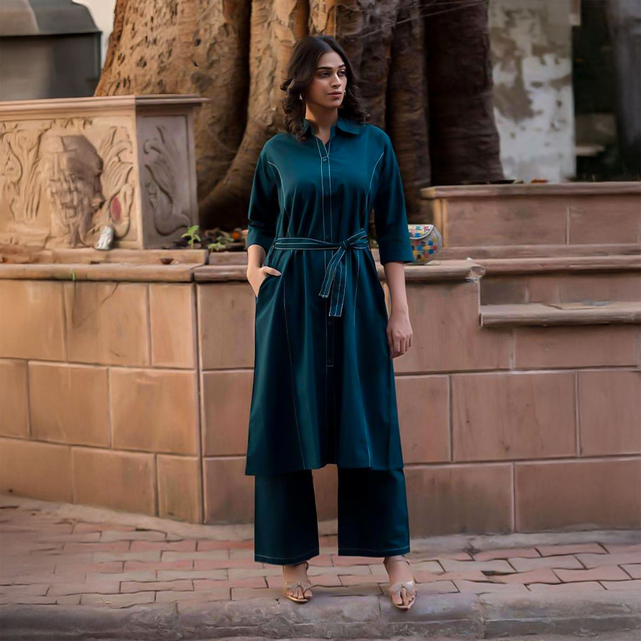 Blue  Cotton Casual Wear Kurti