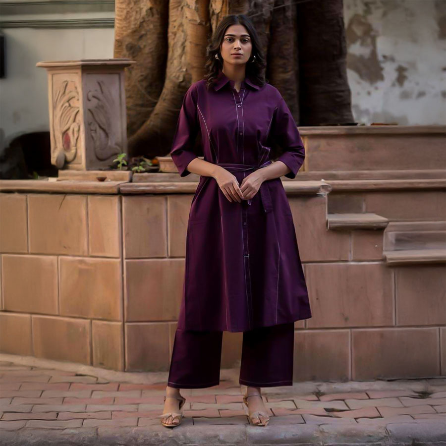 Purple Cotton Casual Wear Kurti