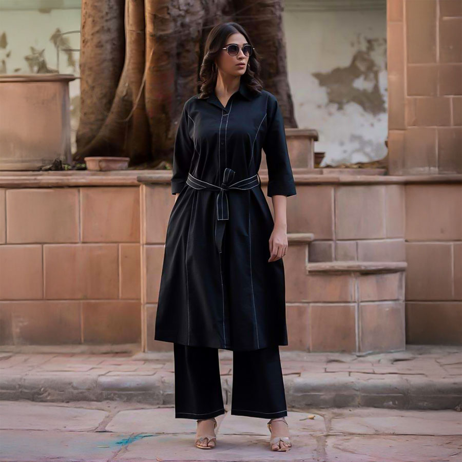 Black  Cotton Casual Wear Kurti