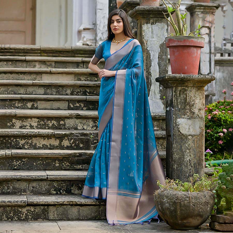 Blue Kalyani Silk Casual Wear Saree