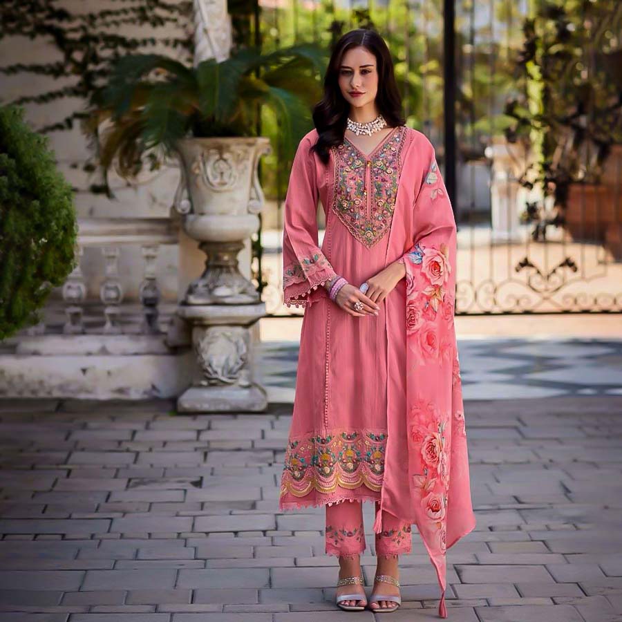 Pink  Cotton Party Wear Salwar Kameez