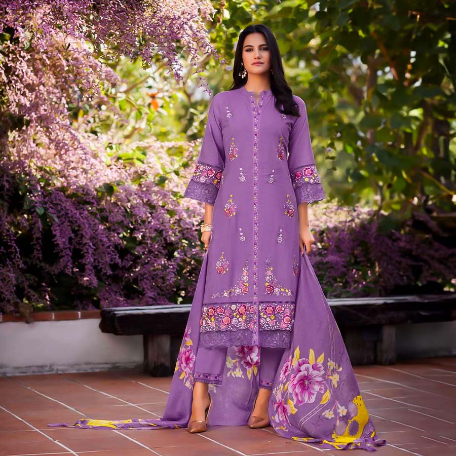 Purple  Cotton Party Wear Salwar Kameez