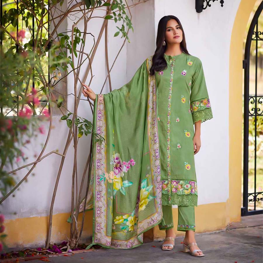 Green  Cotton Party Wear Salwar Kameez