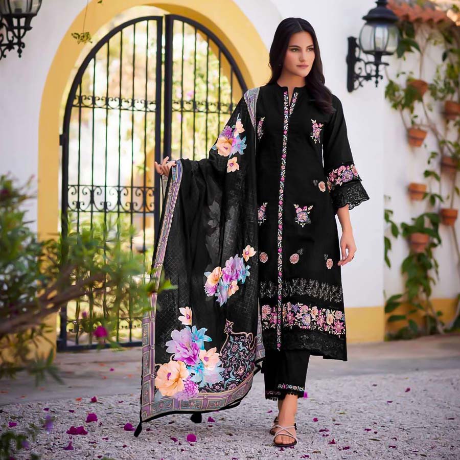 Black Cotton Party Wear Salwar Kameez