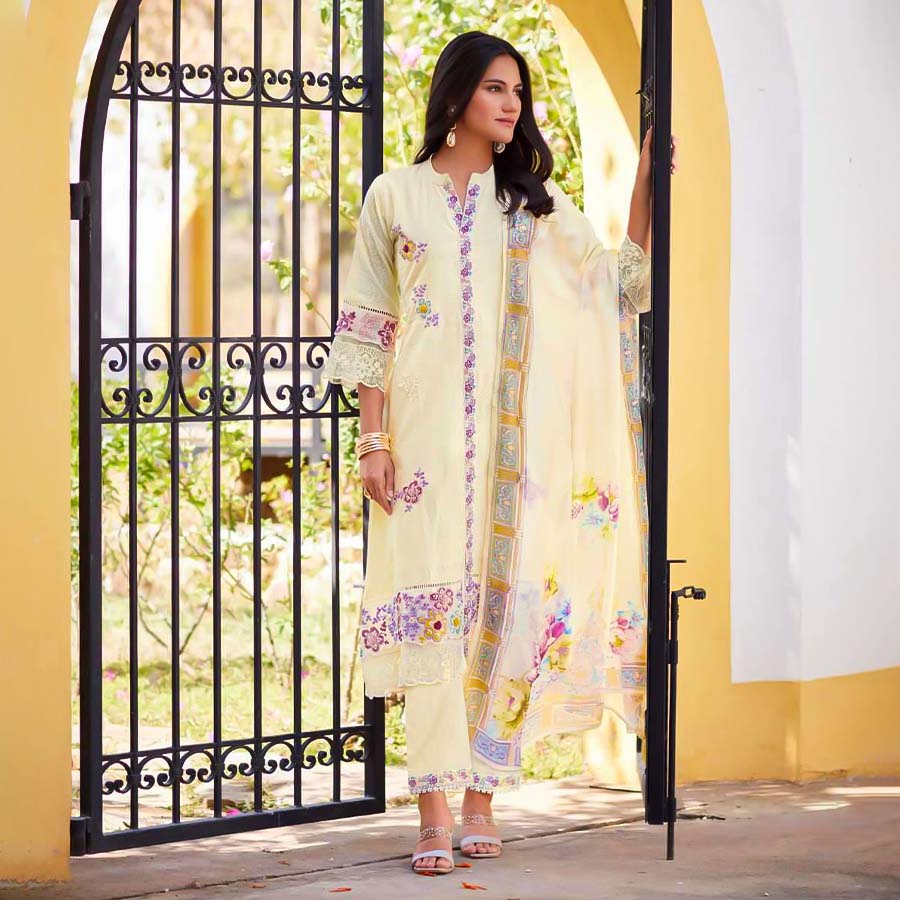 White Cotton Party Wear Salwar Kameez