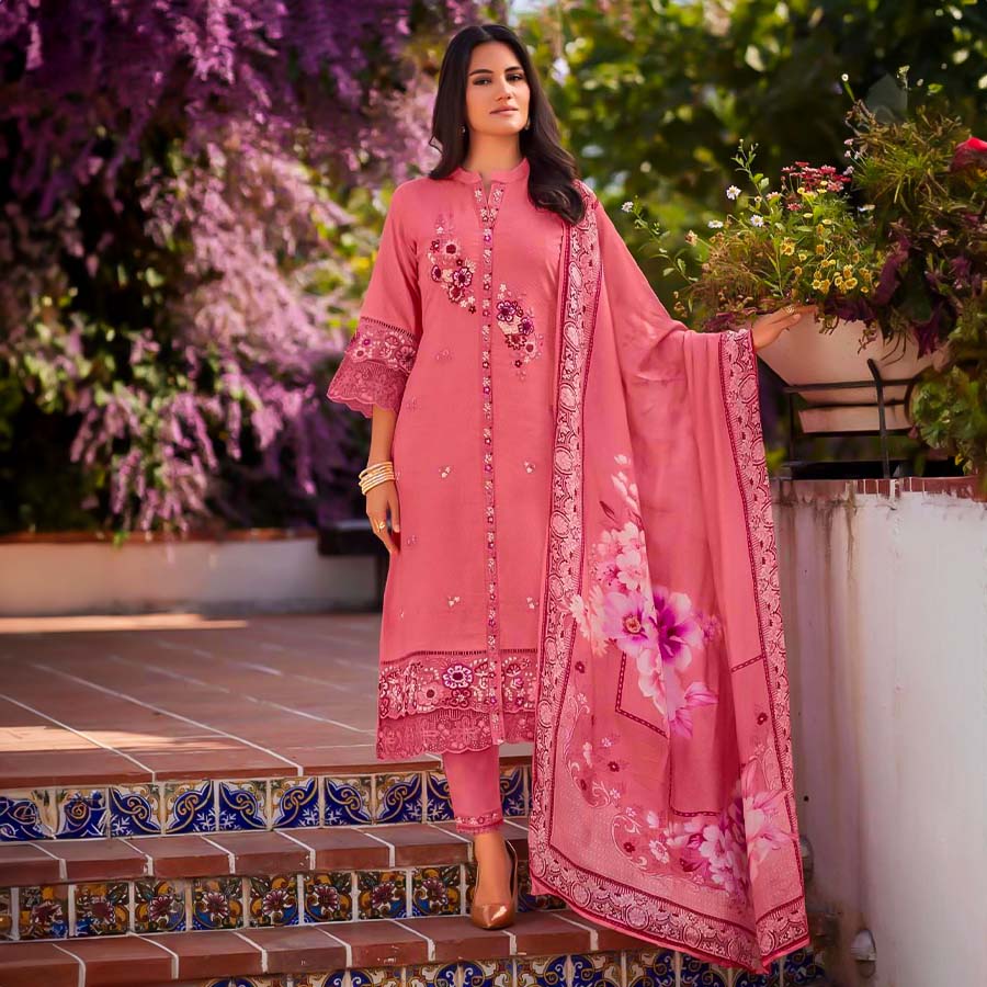 Pink  Cotton Party Wear Salwar Kameez