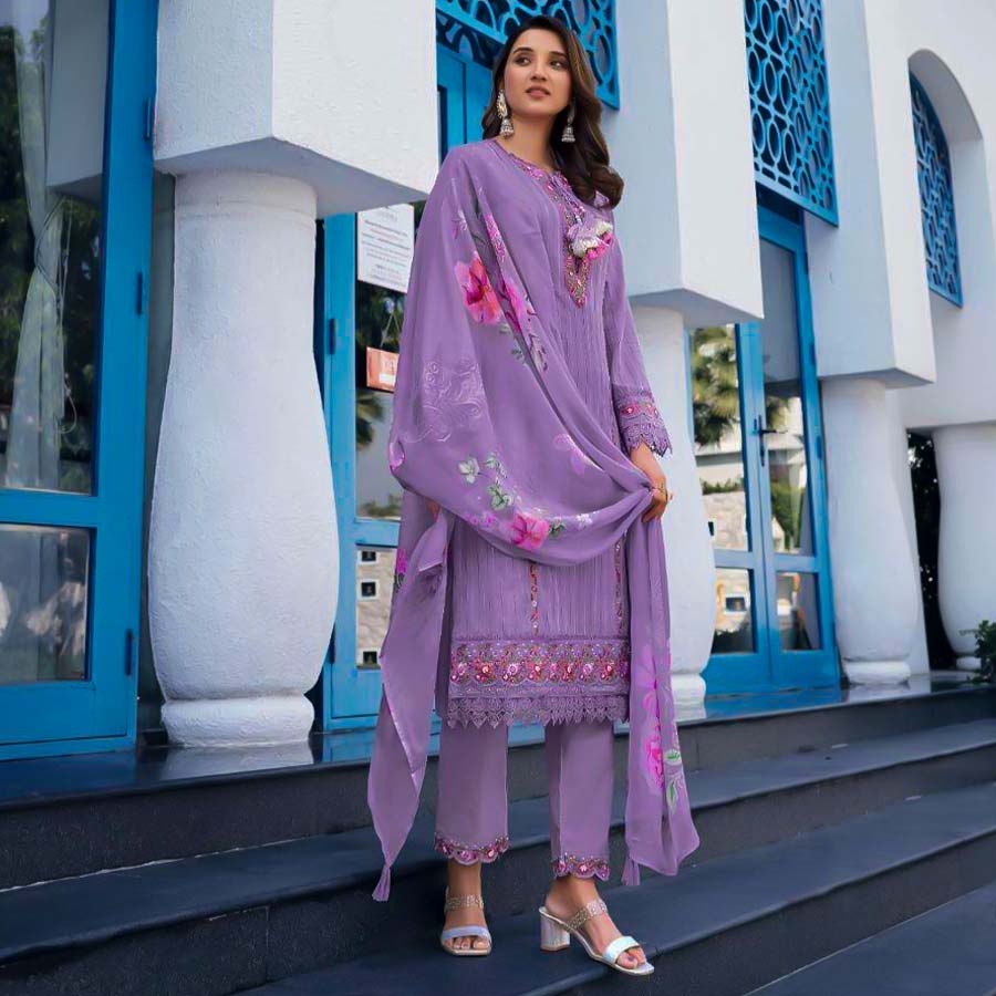 Purple  Cotton Party Wear Salwar Kameez