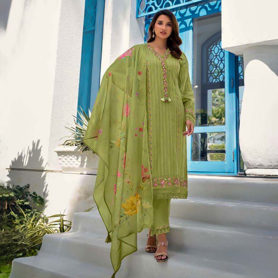 Green Cotton Party Wear Salwar Kameez