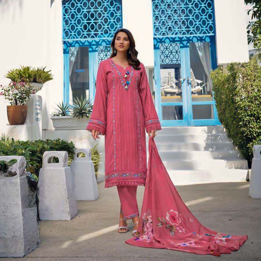 Pink  Cotton Party Wear Salwar Kameez