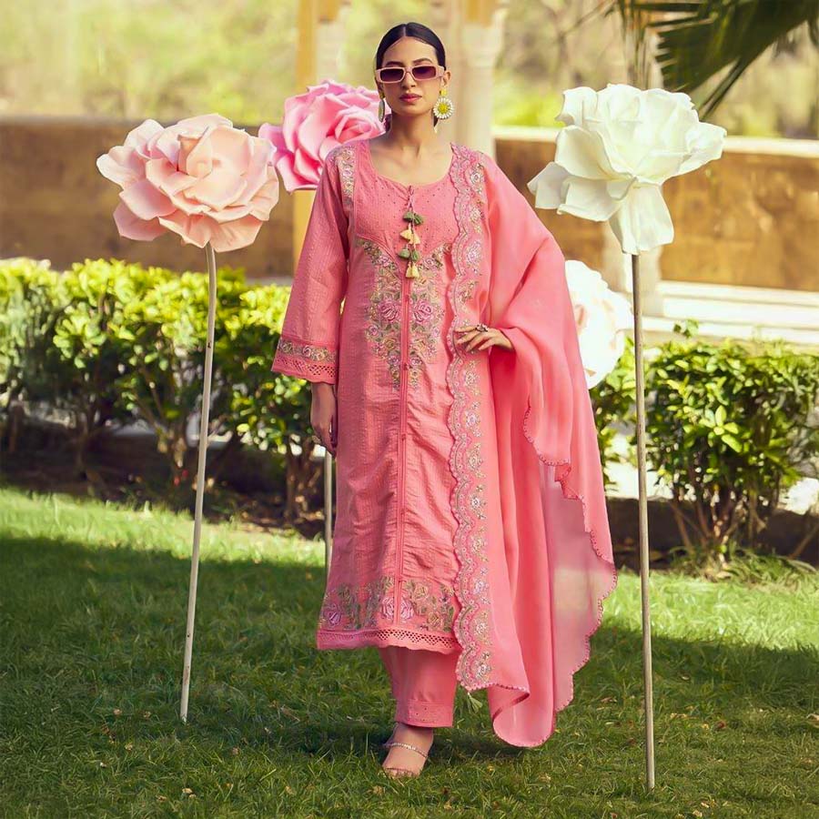 Pink  Cotton Party Wear Salwar Kameez