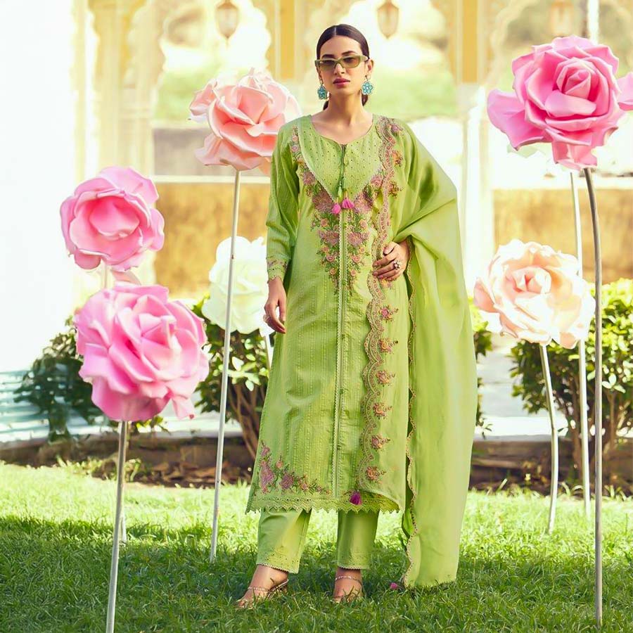 Green  Cotton Party Wear Salwar Kameez
