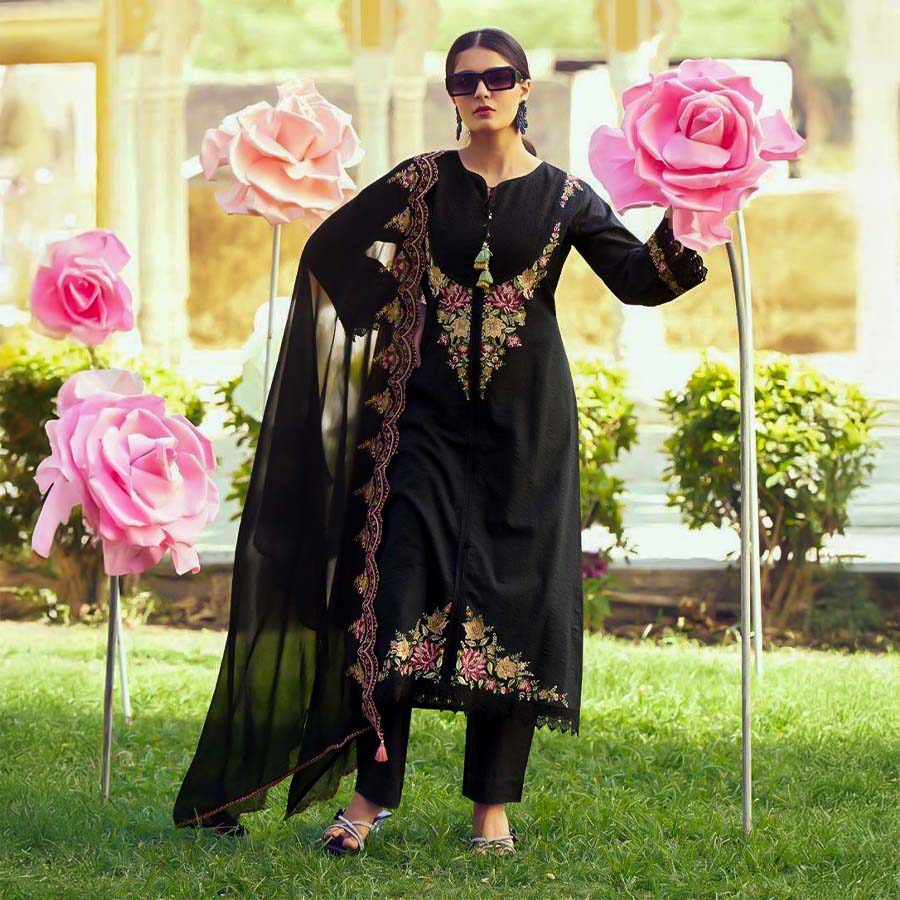 Black  Cotton Party Wear Salwar Kameez