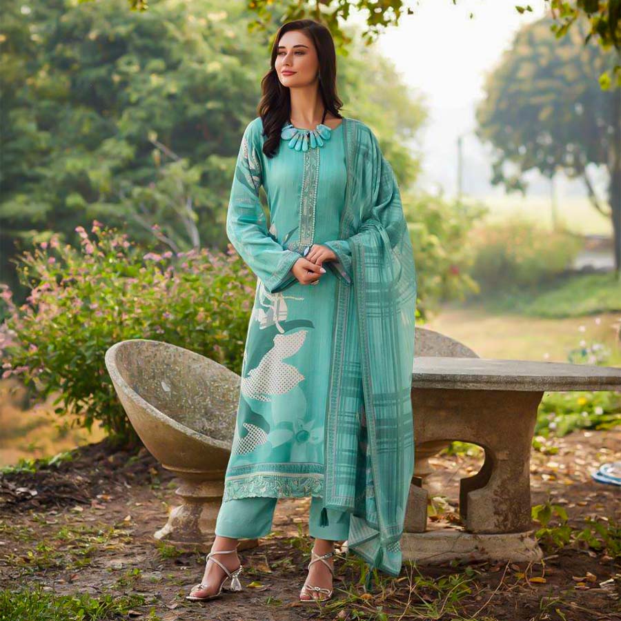 Cyan Jam Cotton Casual Wear Salwar Kameez