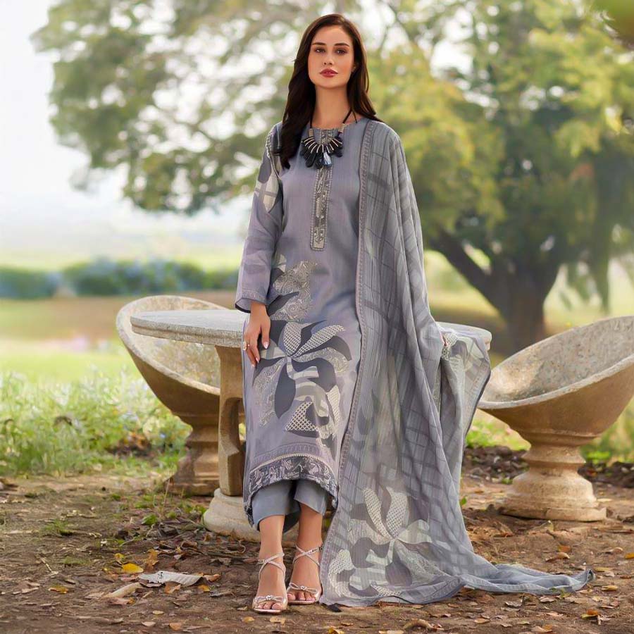 Grey Jam Cotton Casual Wear Salwar Kameez