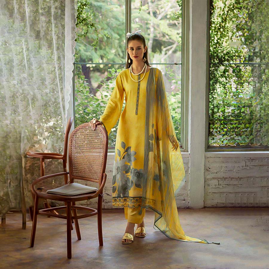 Yellow Jam Cotton Casual Wear Salwar Kameez