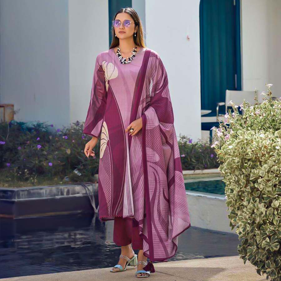Violet Jam Cotton Casual Wear Salwar Kameez