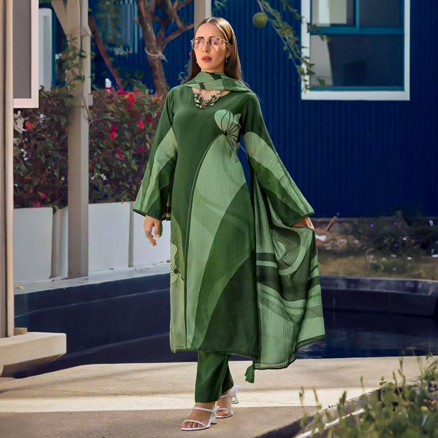 Green  Jam Cotton Casual Wear Salwar Kameez