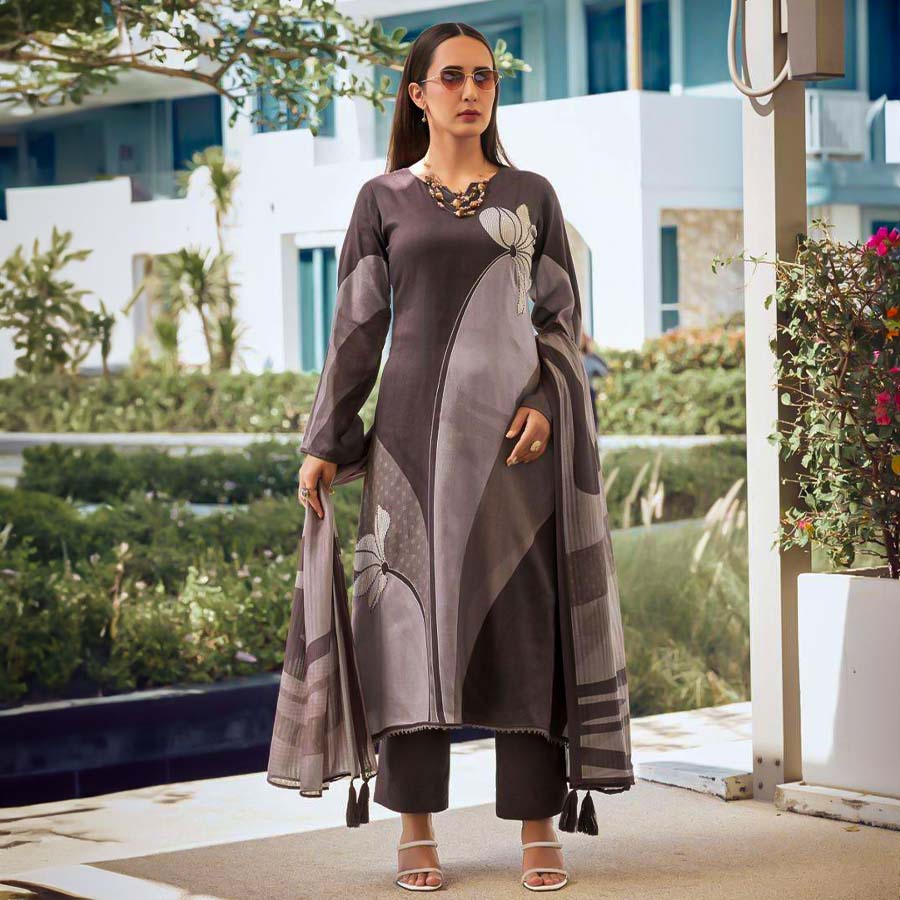 Brown Jam Cotton Casual Wear Salwar Kameez