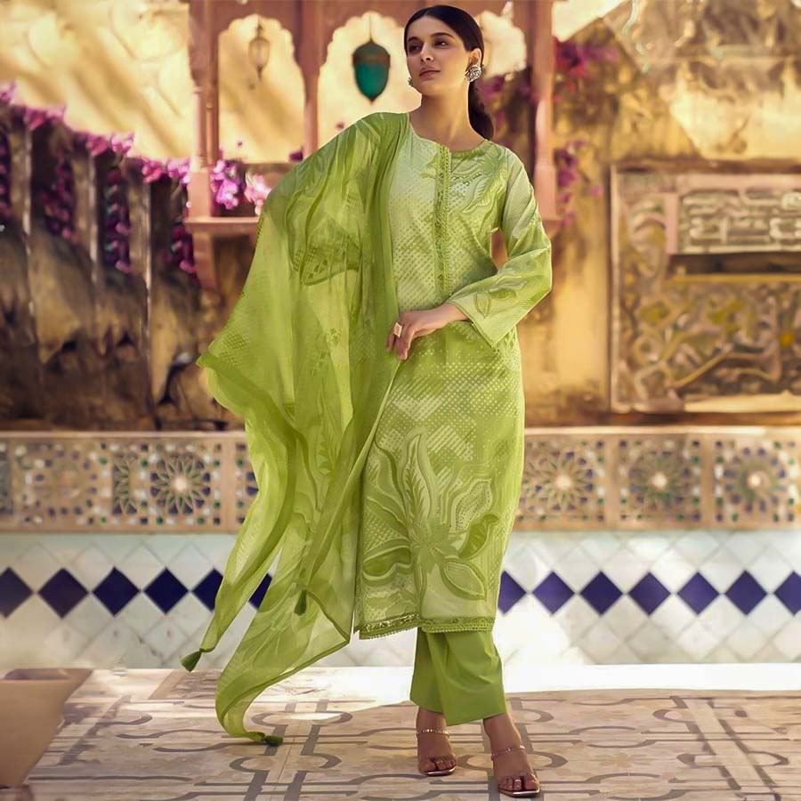 Green Cotton Casual Wear Salwar Kameez