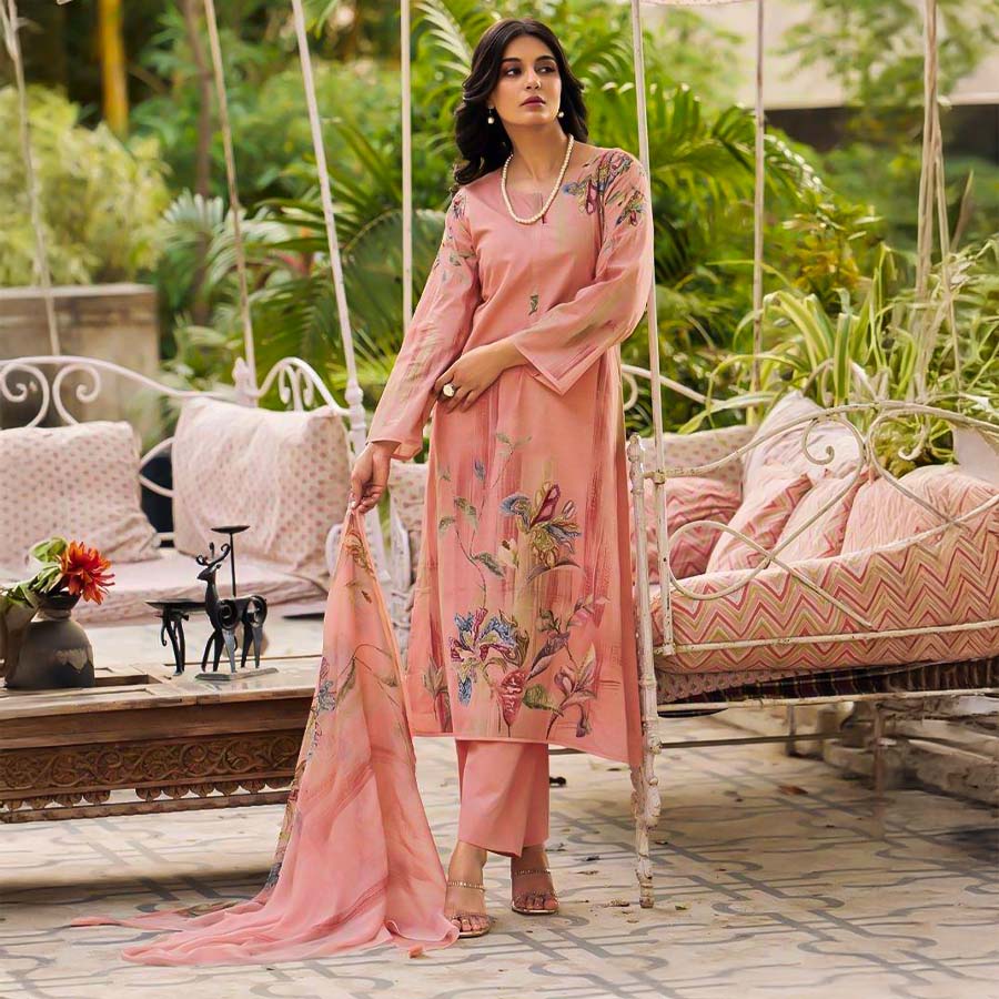 Salmon  Lawn Cotton Casual Wear Salwar Kameez
