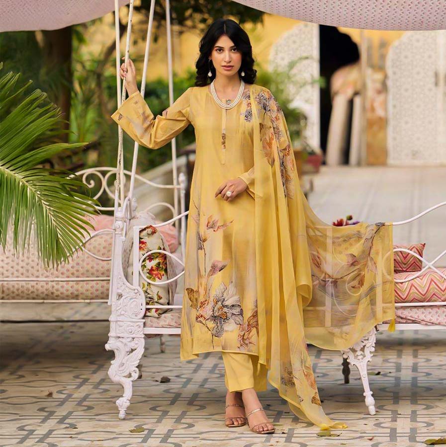 Yellow Lawn Cotton Casual Wear Salwar Kameez