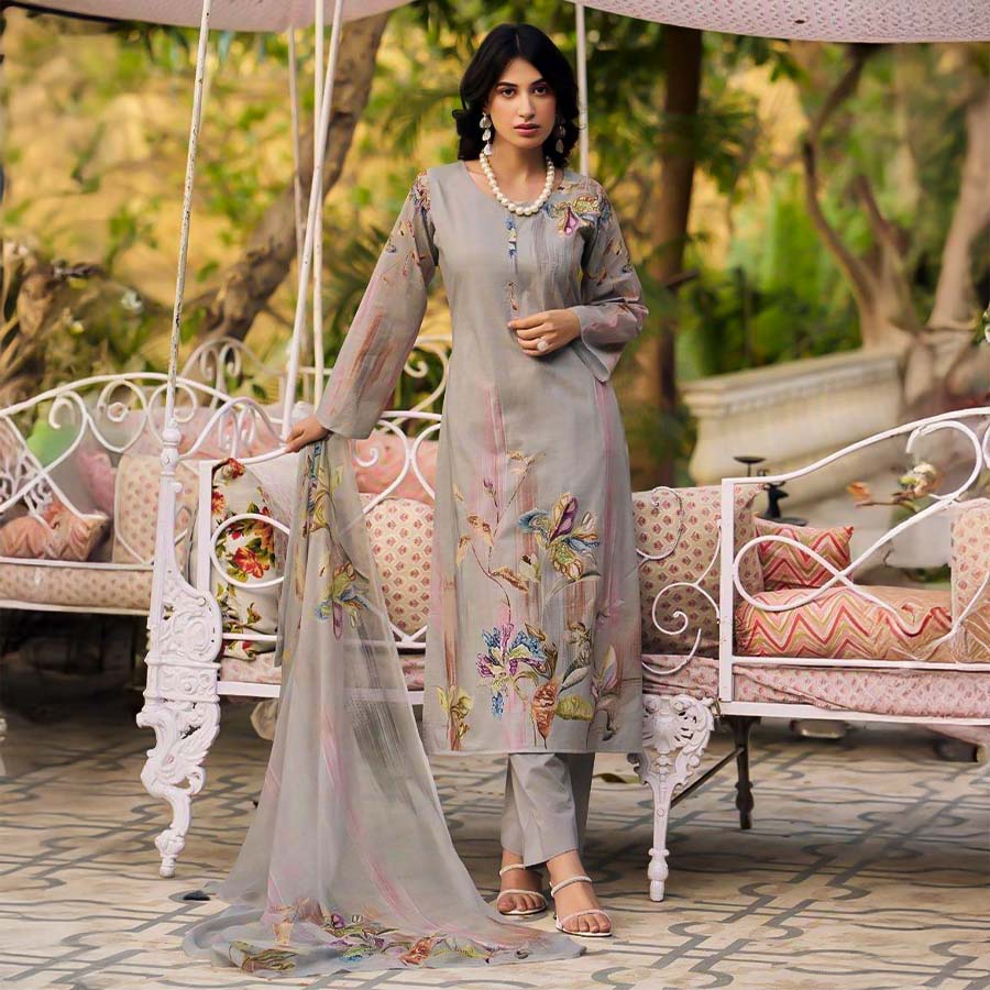Grey  Lawn Cotton Casual Wear Salwar Kameez