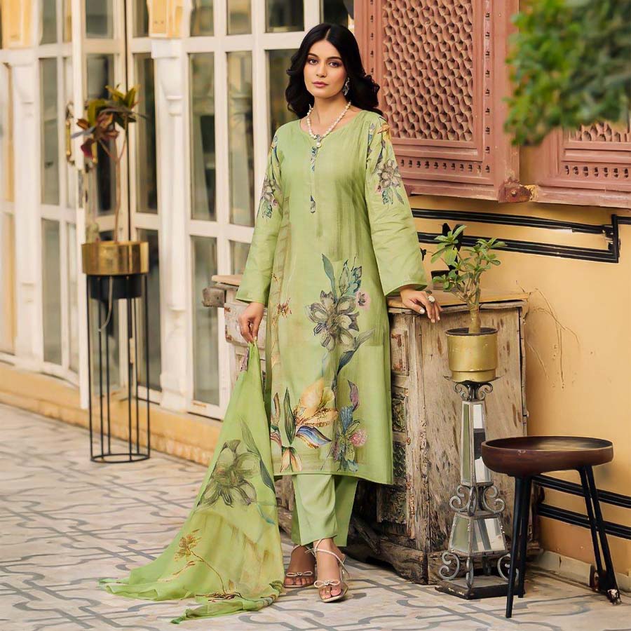 Green  Lawn Cotton Casual Wear Salwar Kameez