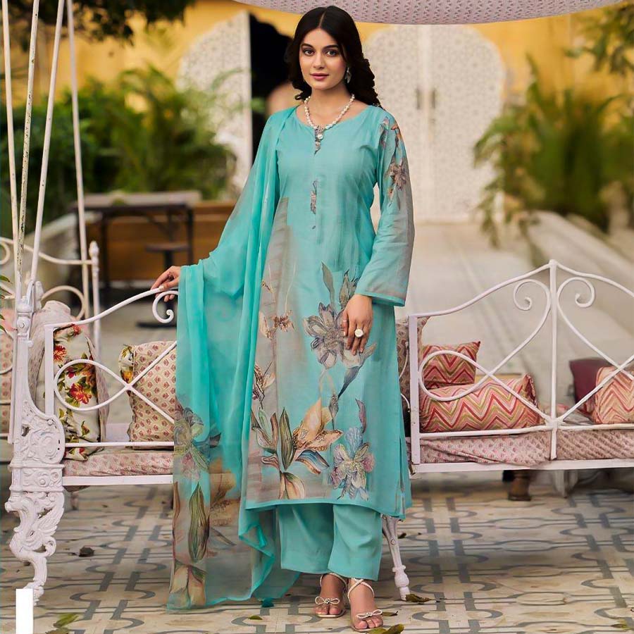 Blue  Lawn Cotton Casual Wear Salwar Kameez