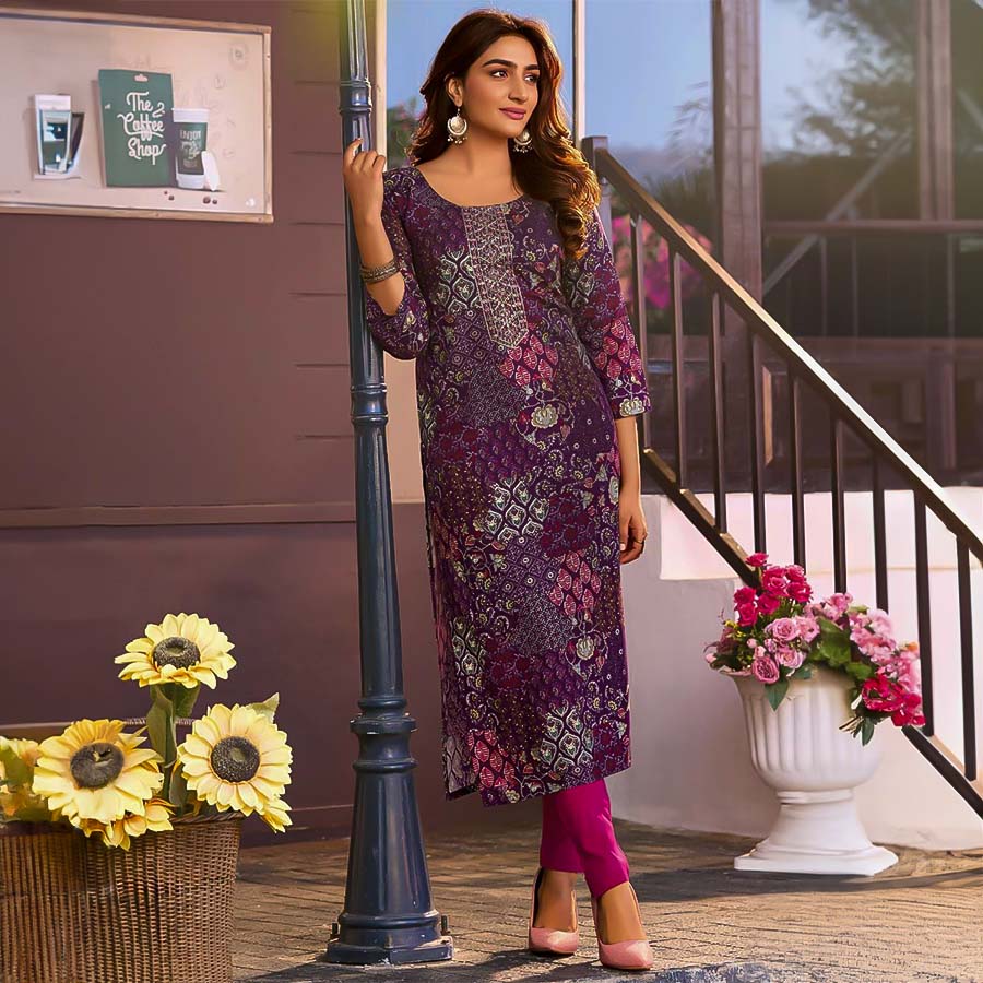 Violet Rayon Printed Kurti