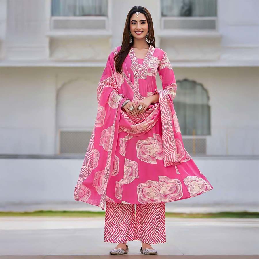 Pink  Cotton Casual Wear Salwar Kameez