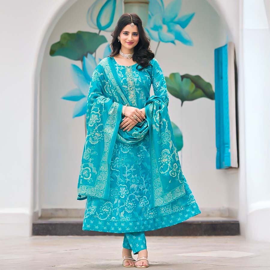 Blue  Cotton Casual Wear Salwar Kameez