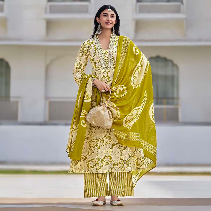 Green  Cotton Casual Wear Salwar Kameez