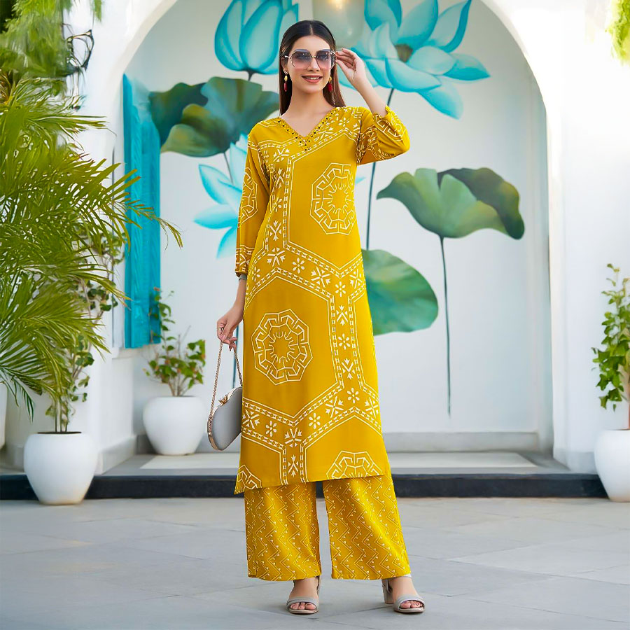 Yellow Rayon Casual Wear Kurti