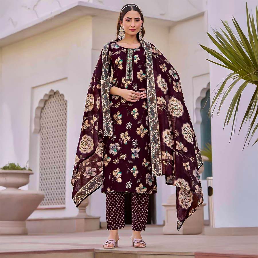 Brown Cotton Casual Wear Salwar Kameez