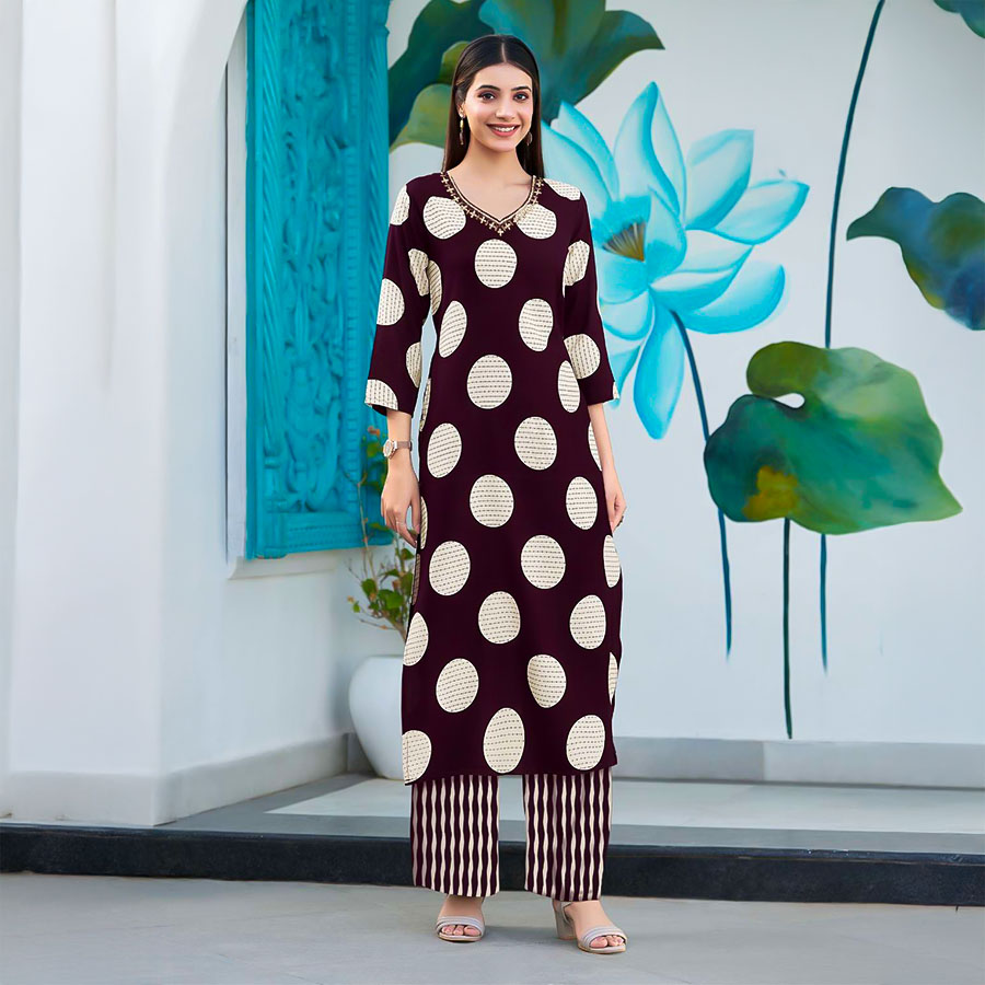 Brown  Rayon Casual Wear Kurti