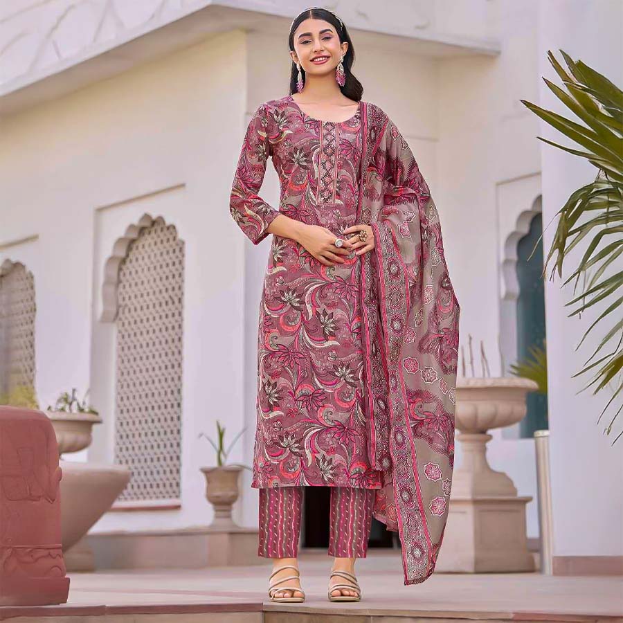 Pink Cotton Casual Wear Salwar Kameez