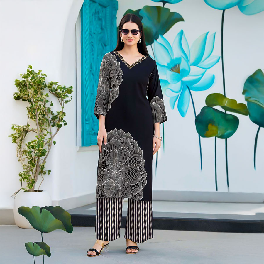 Black  Rayon Casual Wear Kurti