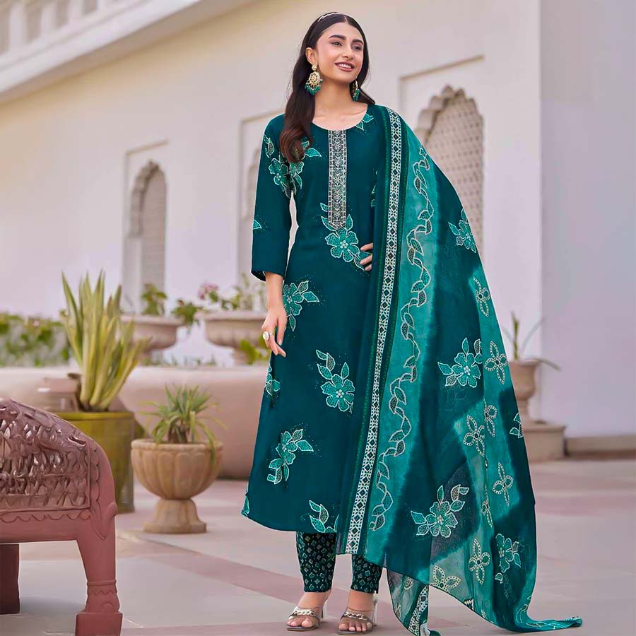 Green  Cotton Casual Wear Salwar Kameez