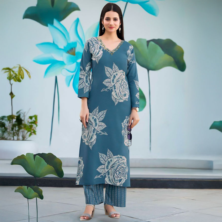 Blue  Rayon Casual Wear Kurti