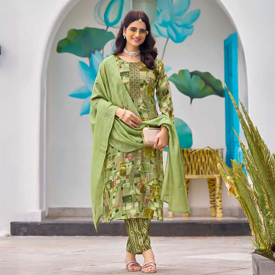 Green  Rayon Casual Wear Salwar Kameez