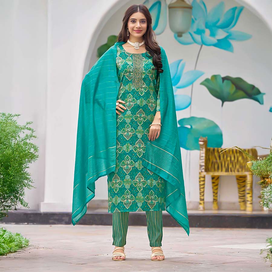 Green  Rayon Casual Wear Salwar Kameez