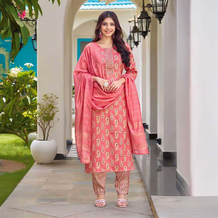 Pink  Rayon Casual Wear Salwar Kameez