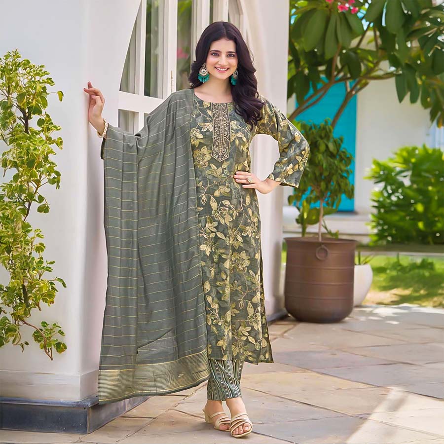 Green  Rayon Casual Wear Salwar Kameez